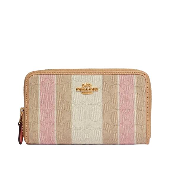 COACH Medium ID Zip Wallet Signature Jacquard Pink Taffy - Picture 1 of 4